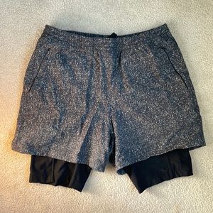 Outdoor Voices running shorts with built-in liner, dark grey size M.